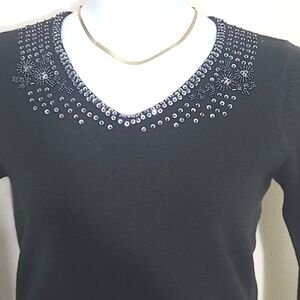 Worthington sweater black sequin trim Stretch medium